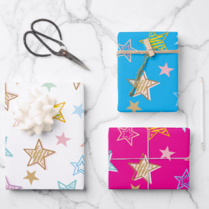 Cute Colourful Pastel Stars Pattern Wrapping Paper Sheet