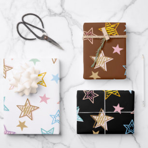 Cute Colourful Pastel Stars Pattern Wrapping Paper Sheet