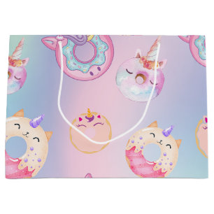 Cute colourful pastel Unicorns Rainbow Doughnuts Large Gift Bag