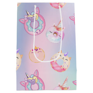 Cute colourful pastel Unicorns Rainbow Doughnuts Medium Gift Bag