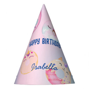 Cute colourful pastel Unicorns Rainbow Doughnuts Party Hat