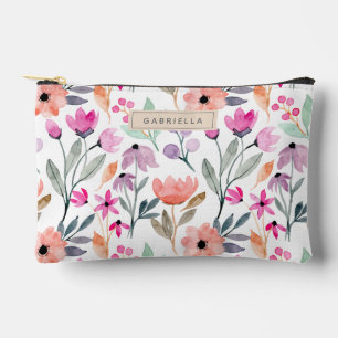 Cute Colourful Pastel Watercolor Floral Custom Nam Accessory Pouch