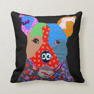 Cute Colourful Patchwork Pitbull Dog Cushion
