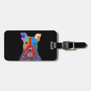 Cute Colourful Patchwork Pitbull Dog Luggage Tag