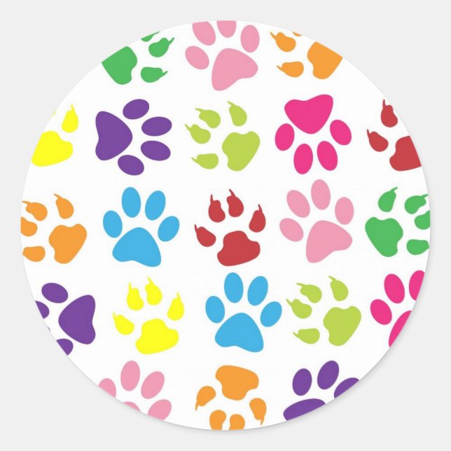 Cute Colourful Paw Pattern Classic Round Sticker (Front)