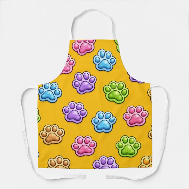 Cute Colourful Paw Print Pattern Cartoon Style Apron (Front)