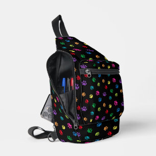 Cute Colourful Paw Prints Pattern Black Sling Bag