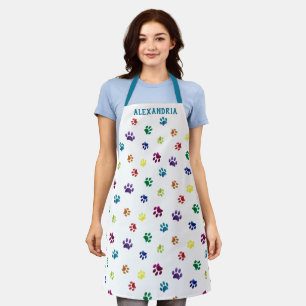 Cute Colourful Paw Prints Pattern Personalised Apron
