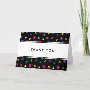 Cute Colourful Paw Prints Pet Business Thank You Card
