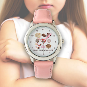Cute Colourful Peace Love Chocolate Candy Heart Watch