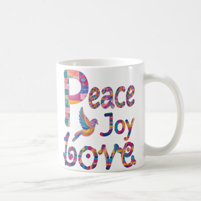 Cute Colourful Peace Love Joy Christmas & Hanukkah Coffee Mug (Right)