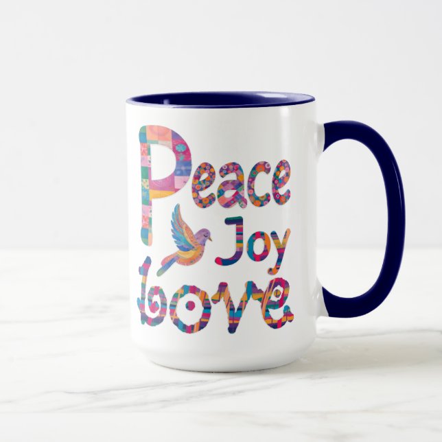 Cute Colourful Peace Love Joy Christmas & Hanukkah Mug (Right)