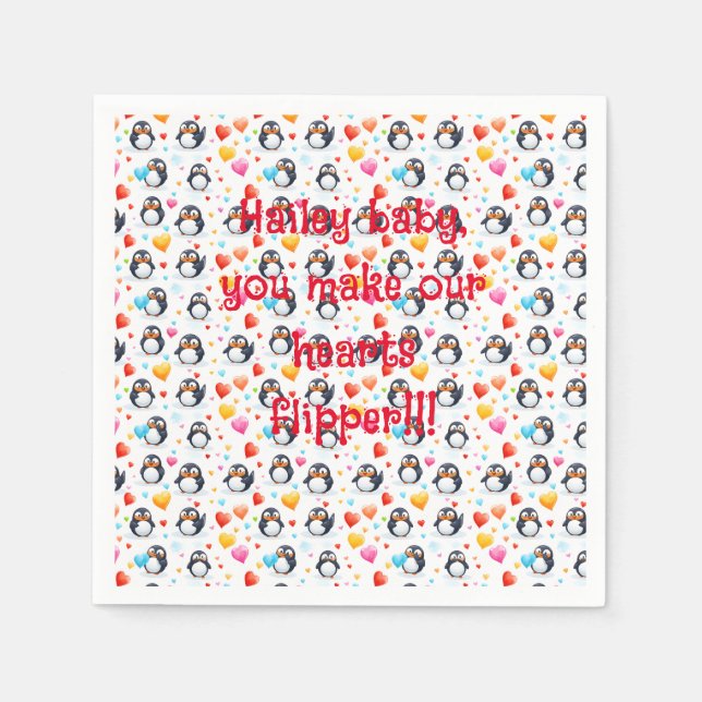 Cute & Colourful Penguin Love Napkin (Front)