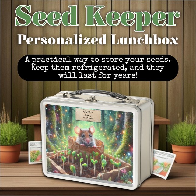 Cute Colourful Personalised Garden Seed Organiser Metal Lunch Box (Creator Uploaded)
