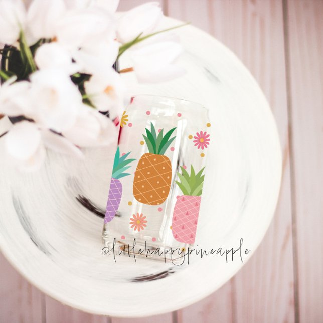 Cute Colourful Pineapples Can Glass (Creator Uploaded)