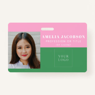 Cute Colourful Pink Green Employee Photo ID Logo ID Badge