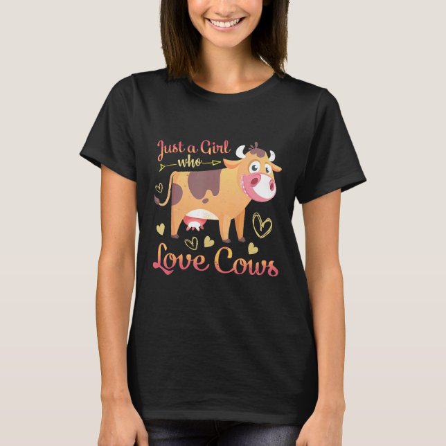 Cute Colourful Pink Hearts Cows T-Shirt (Front)