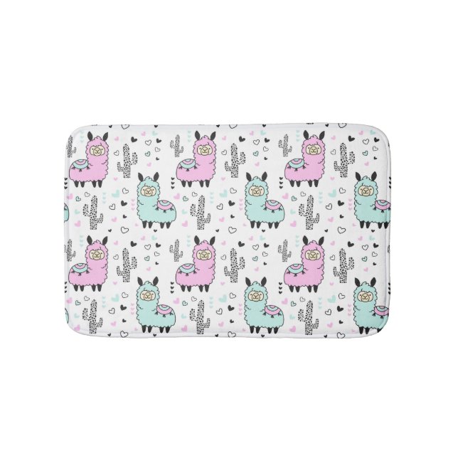 Cute & Colourful Pink Llama kids Bath Mat (Front)