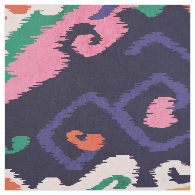 Cute colourful pink navy blue ikat tribal patterns fabric (Swatch)