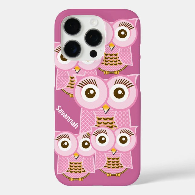 Cute Colourful Pink Owls Change Purple to any Colo Case-Mate iPhone Case (Back)