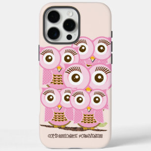 Cute Colourful Pink Owls Change Yellow to any Colo iPhone 16 Pro Max Case