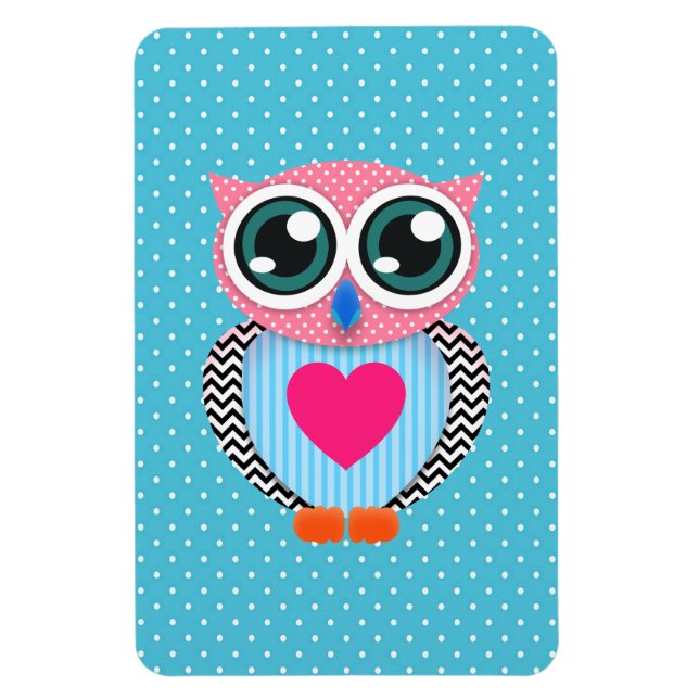 Cute Colourful Pink Polka Dots Funny Owl Magnet (Vertical)