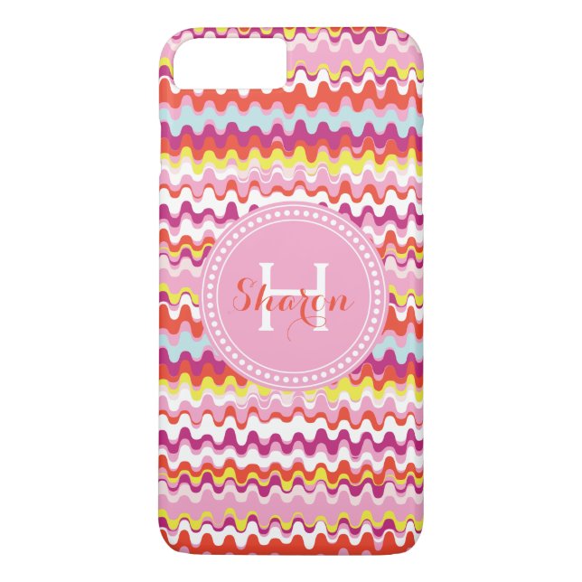 Cute colourful pink red abstract pattern monogram Case-Mate iPhone case (Back)