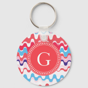 Cute colourful pink red abstract pattern monogram key ring