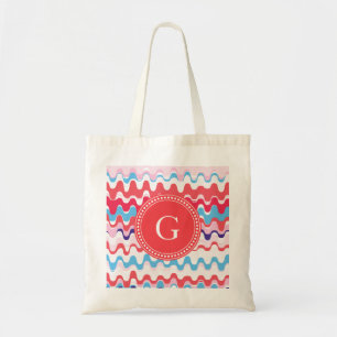 Cute colourful pink red abstract pattern monogram tote bag