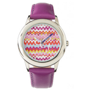 Cute colourful pink red abstract wave pattern watch