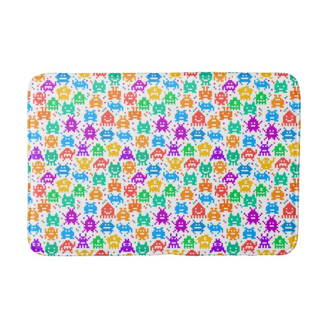 Cute colourful pixelated monsters patterns bath mat (Front)