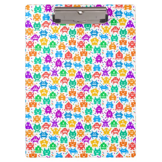 Cute colourful pixelated monsters patterns clipboard (Front)