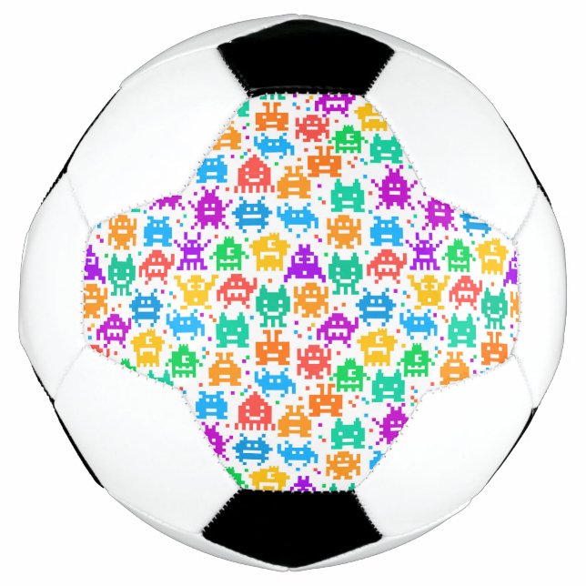 Cute colourful pixelated monsters patterns football (Front)