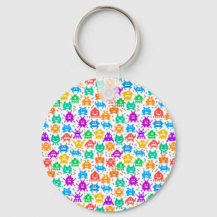 Cute colourful pixelated monsters patterns key ring