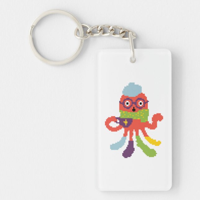 Cute colourful pixeled sick octapus key ring (Front)