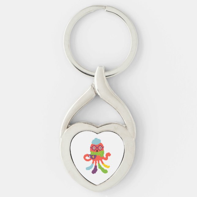 Cute colourful pixeled sick octapus key ring (Front)