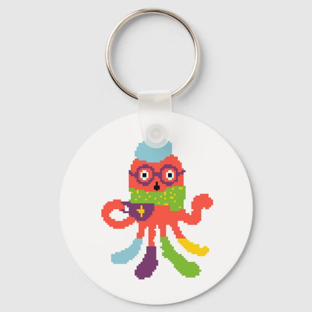 Cute colourful pixeled sick octapus key ring (Front)