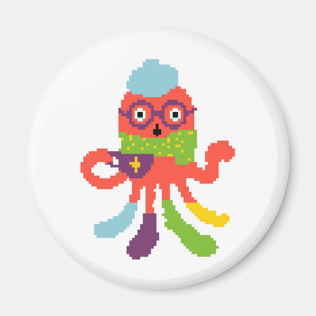 Cute colourful pixeled sick octapus throw pillow magnet (Front)
