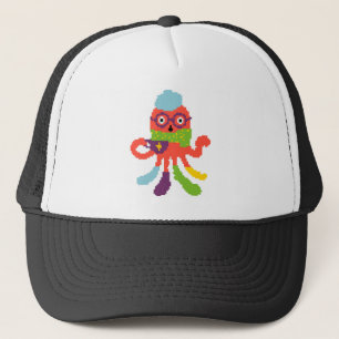 Cute colourful pixeled sick octapus throw pillow trucker hat