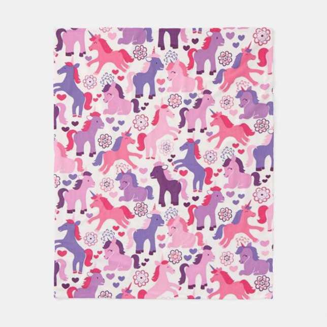 Cute Colourful Playing Unicorns Fleece Blanket (Front)