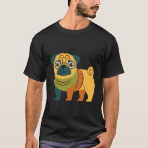Cute Colourful Pug Illustration Funny Dog Lover Re T-Shirt