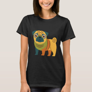 Cute Colourful Pug Illustration Funny Dog Lover Re T-Shirt