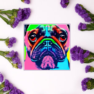 Cute colourful Pug portrait pop art style
