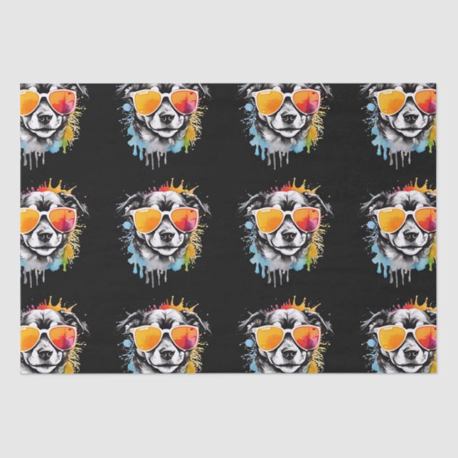 Cute colourful Puppy with sunglasses splash  Tissue Paper (Front)