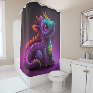 Cute Colourful Purple Dragon Lizard Artwork   Shower Curtain