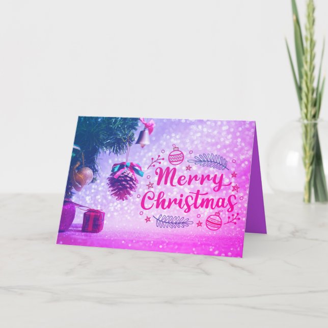 Cute Colourful Purple Merry Christmas Quote Card (Front)