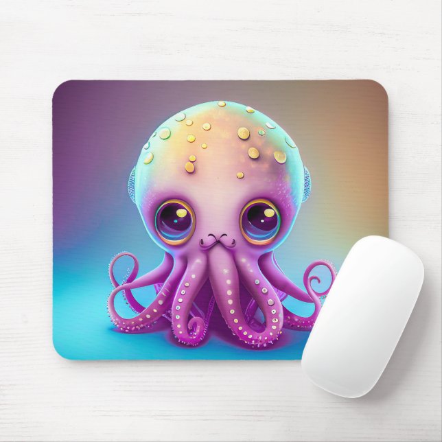 Cute Colourful Purple Octopus Alien Artwork | Mouse Mat (With Mouse)