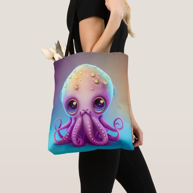 Cute Colourful Purple Octopus Alien Artwork | Tote Bag (Close Up)