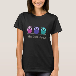 Cute Colourful Purple Pink Teal Cartoon Owls T-Shirt