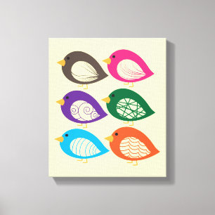 Cute colourful quirky birds canvas print